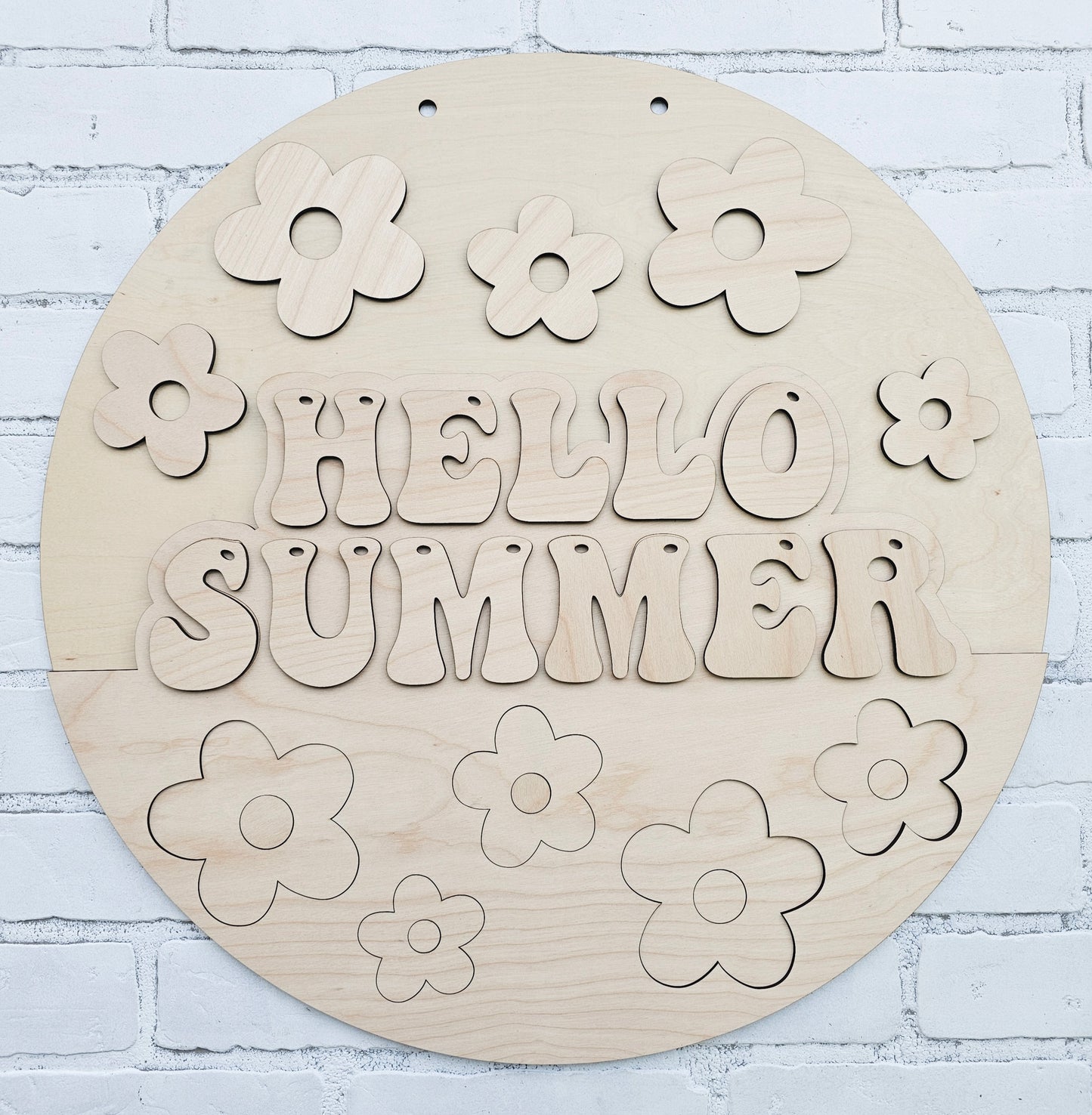 Hello Summer Retro Flowers Door Hanger
