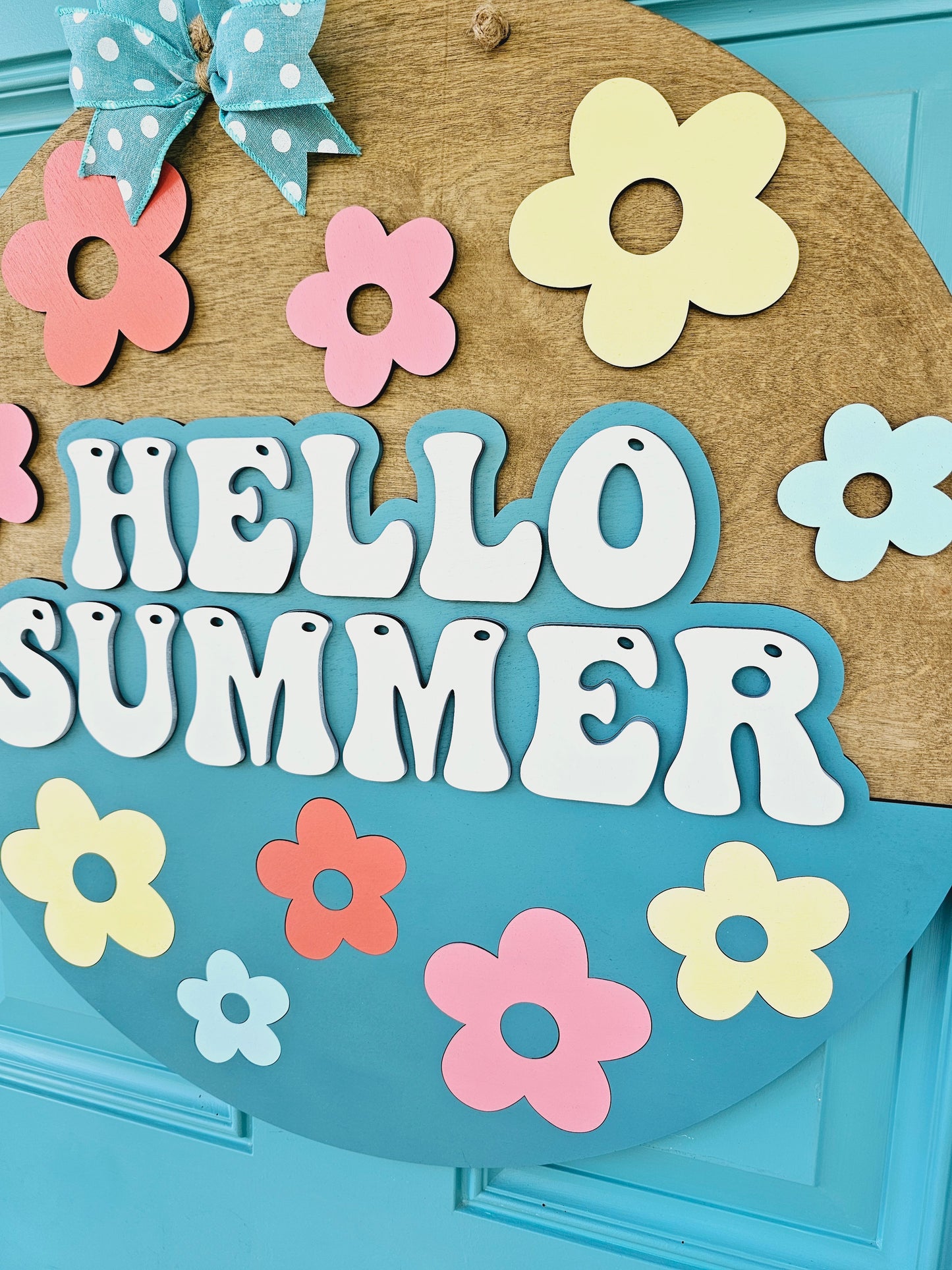 Hello Summer Retro Flowers Door Hanger
