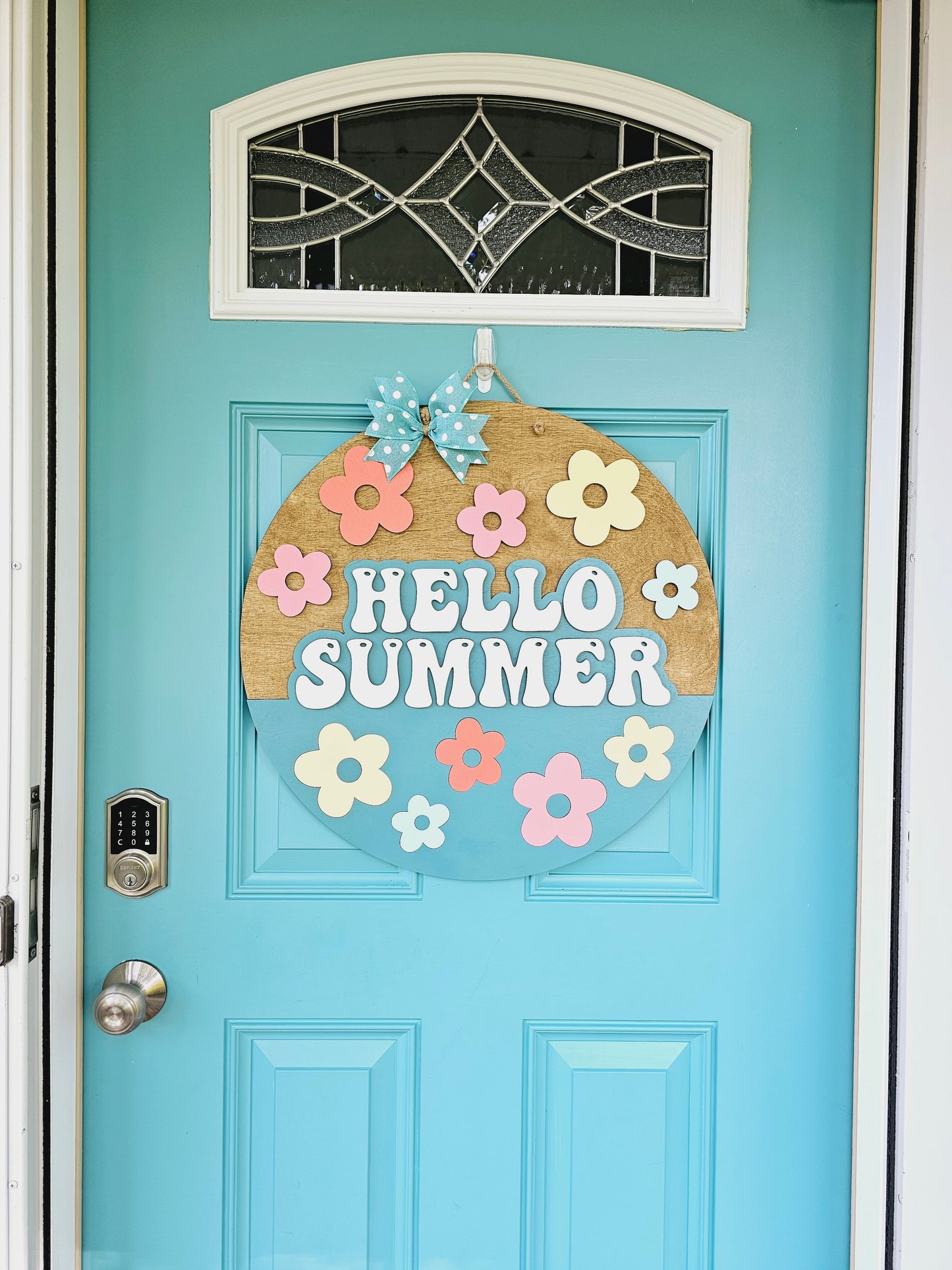 Hello Summer Retro Flowers Door Hanger
