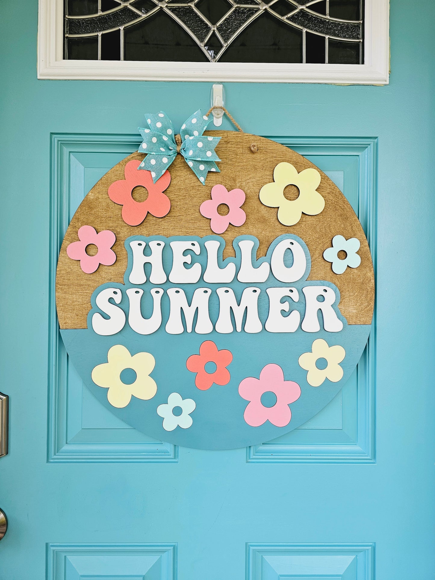 Hello Summer Retro Flowers Door Hanger