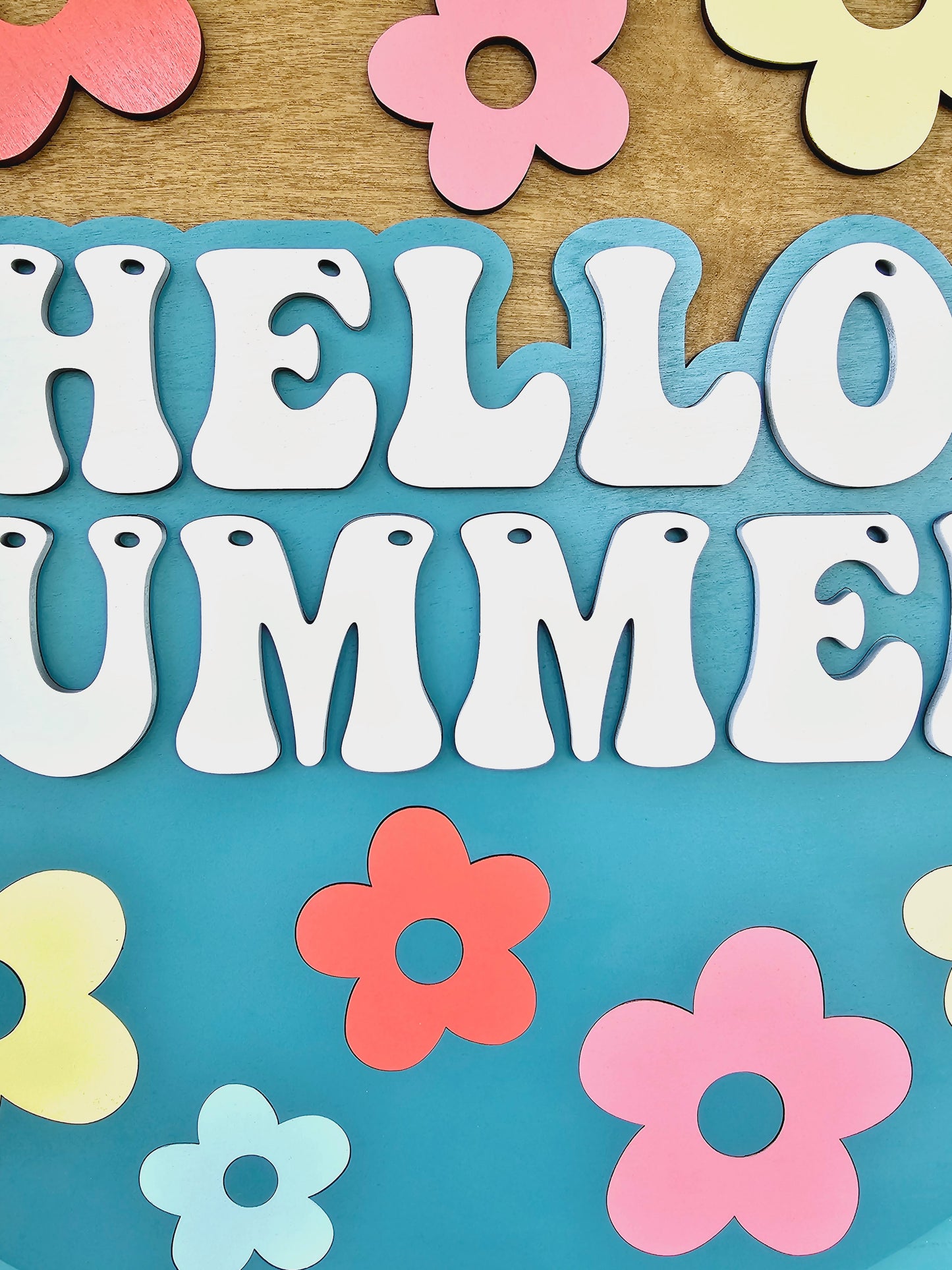 Hello Summer Retro Flowers Door Hanger