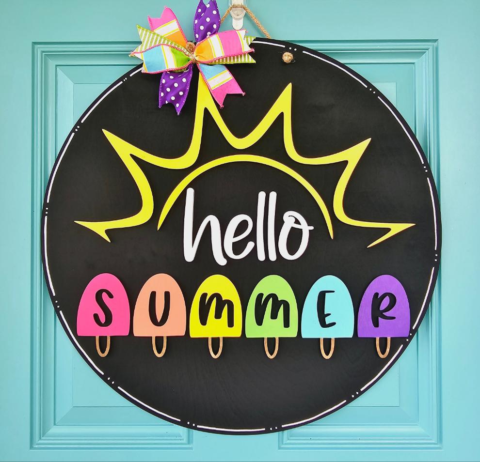 Hello Summer Sun Ray & Popsicles Door Hanger