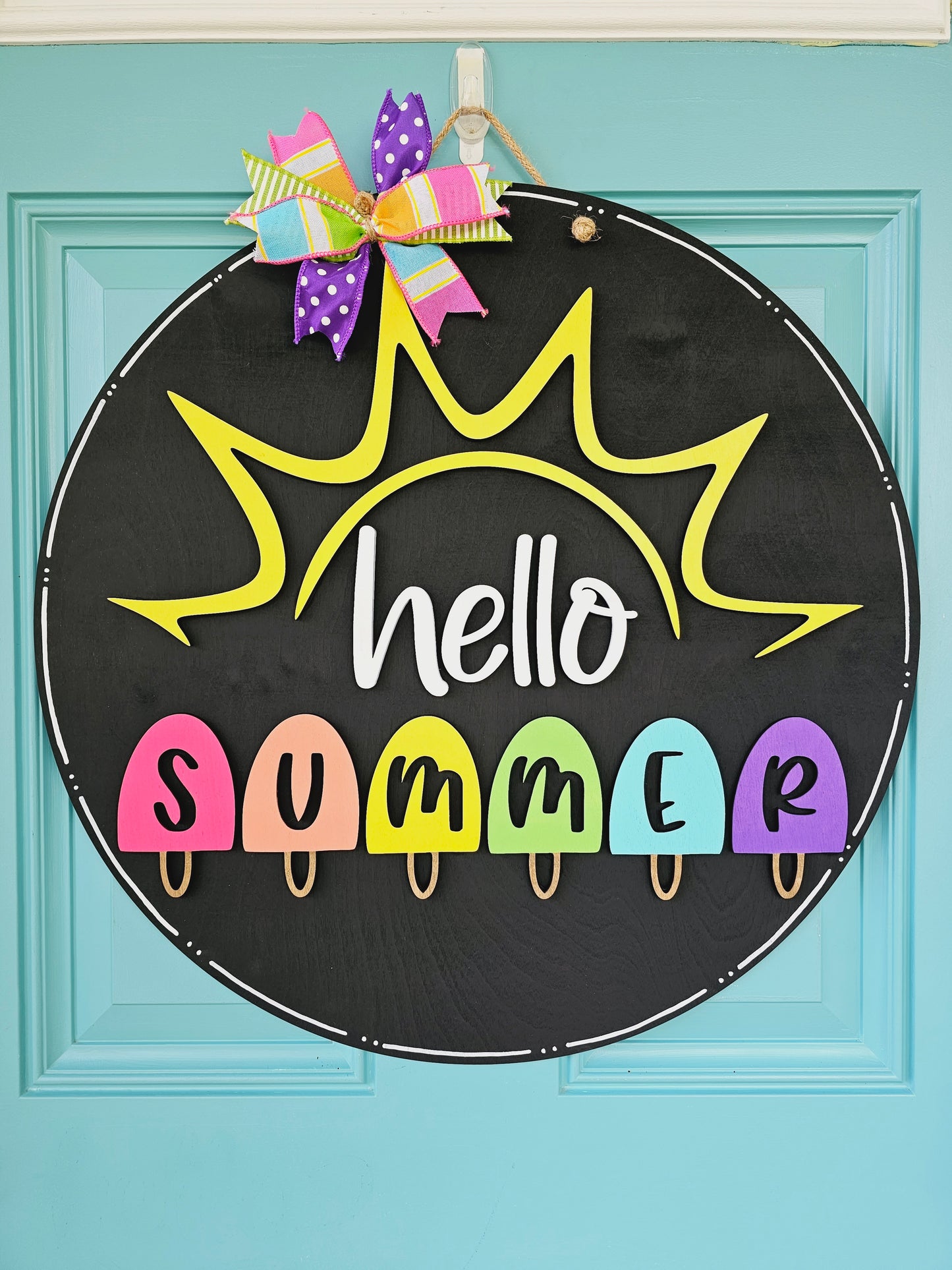 Hello Summer Sun Ray & Popsicles Door Hanger