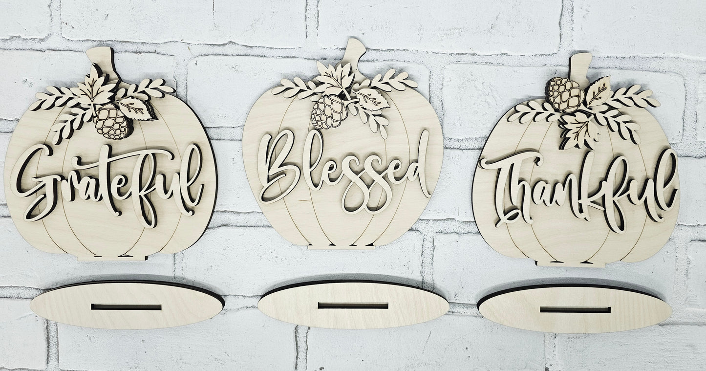 Thankful, Grateful & Blessed Pumpkin Trio