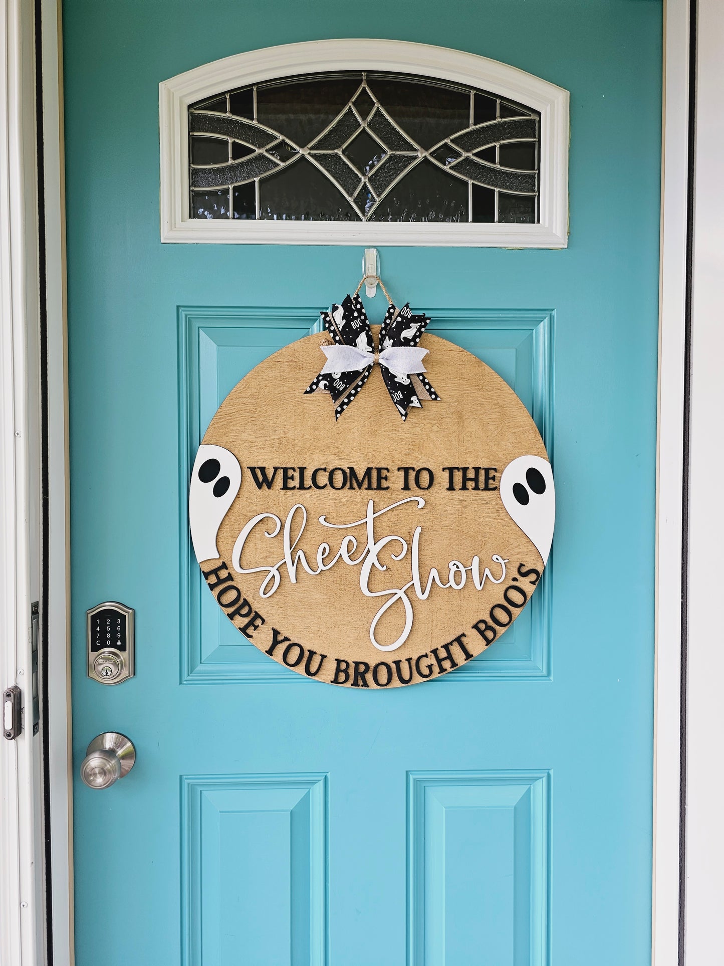 Welcome to the sheetshow Hope you brought boo's Door Hanger