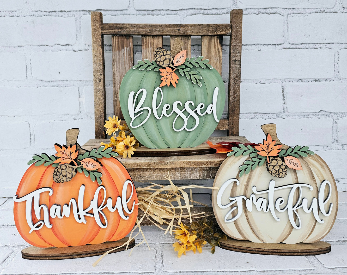 Thankful, Grateful & Blessed Pumpkin Trio