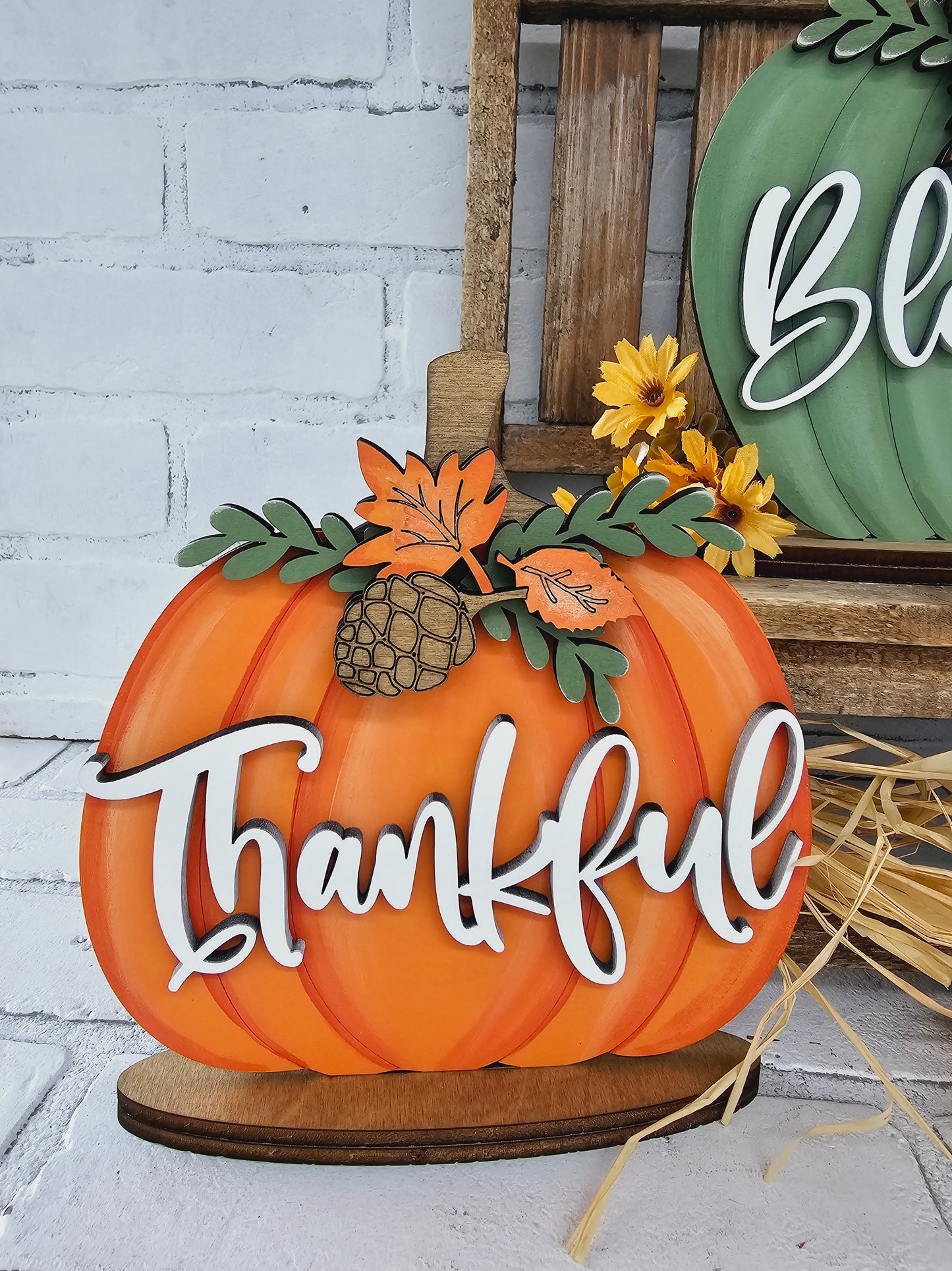 Thankful, Grateful & Blessed Pumpkin Trio