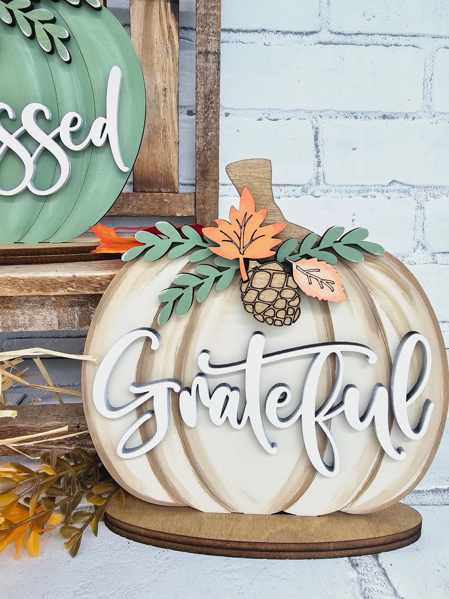 Thankful, Grateful & Blessed Pumpkin Trio