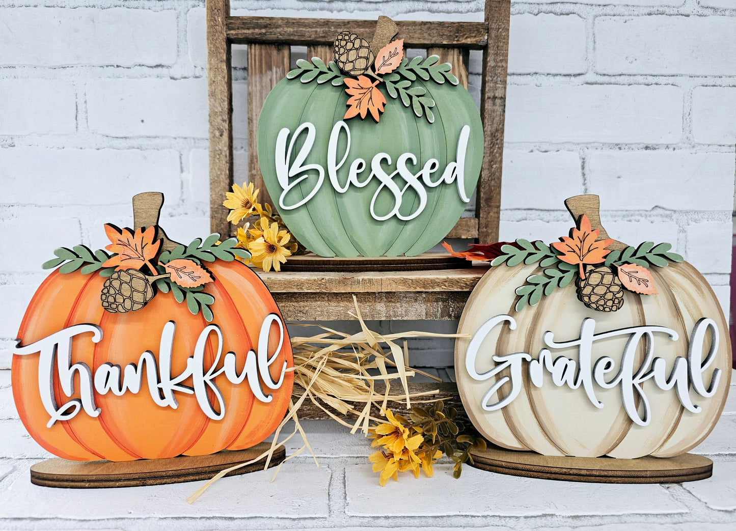 Thankful, Grateful & Blessed Pumpkin Trio