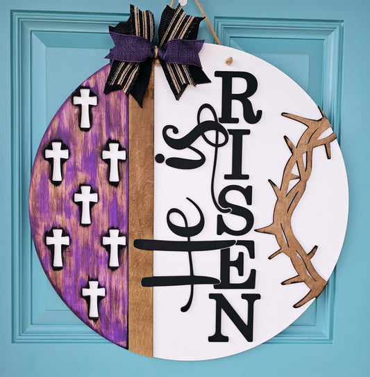 He is Risen Side Crosses Door Hanger