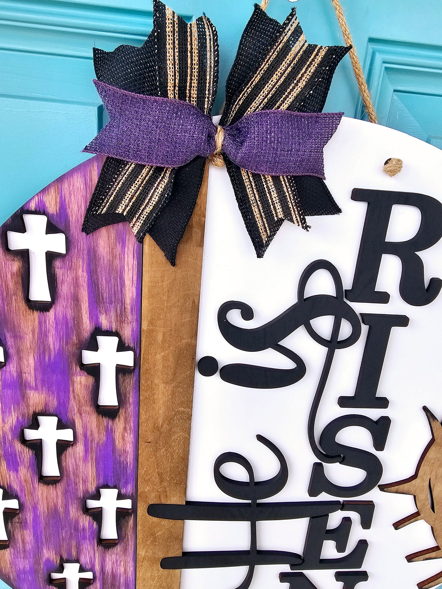 He is Risen Side Crosses Door Hanger