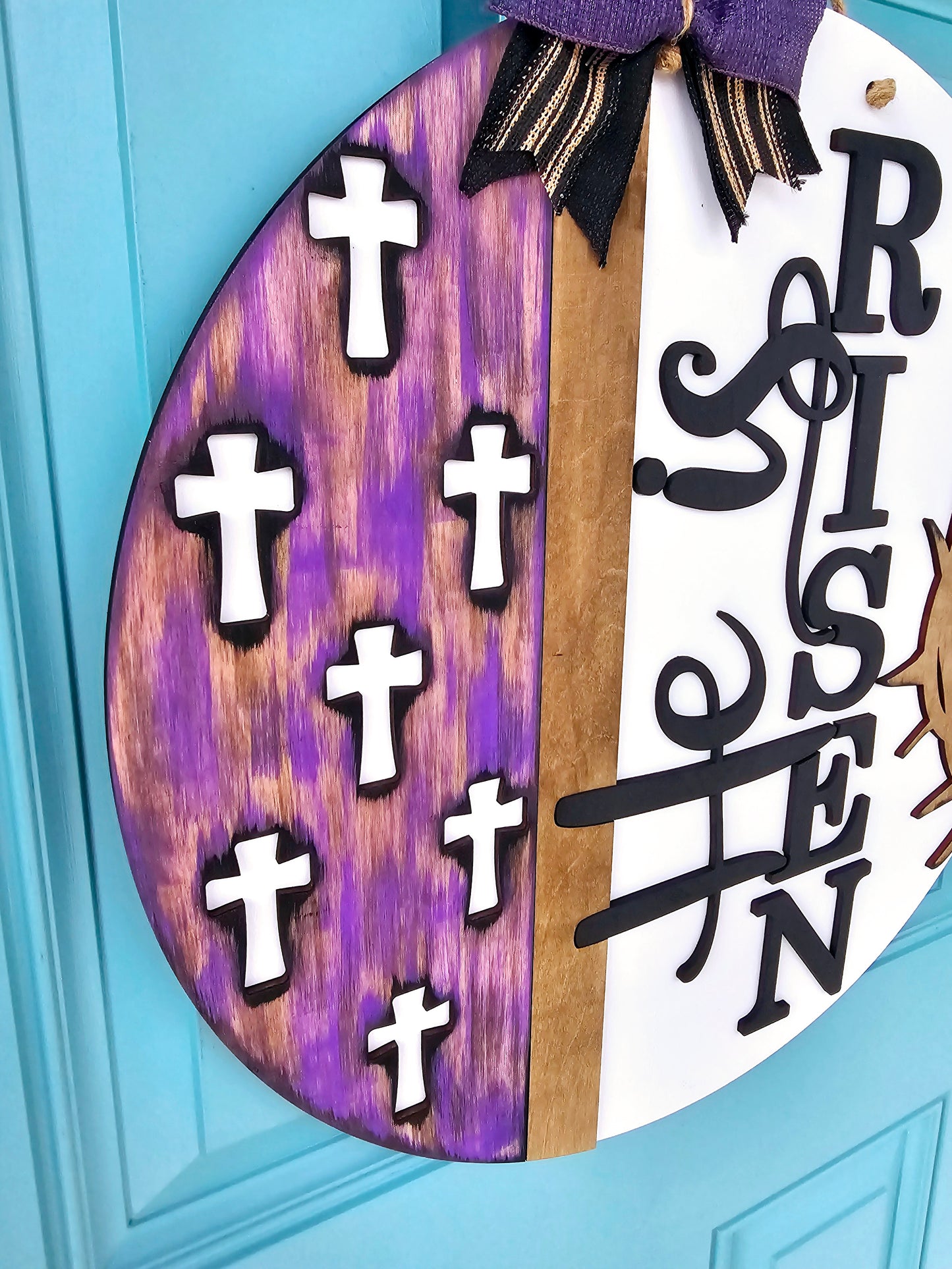 He is Risen Side Crosses Door Hanger