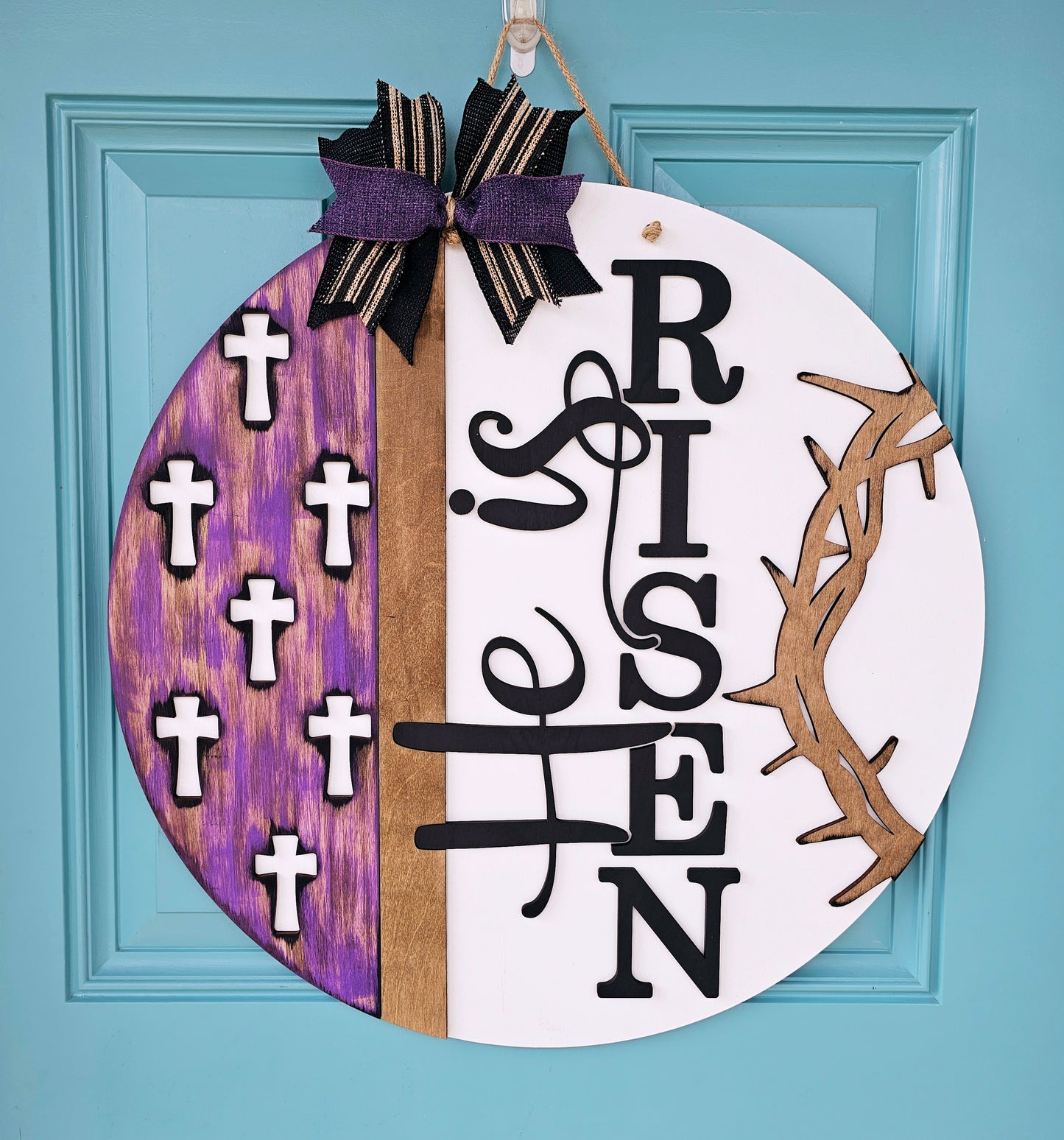 He is Risen Side Crosses Door Hanger
