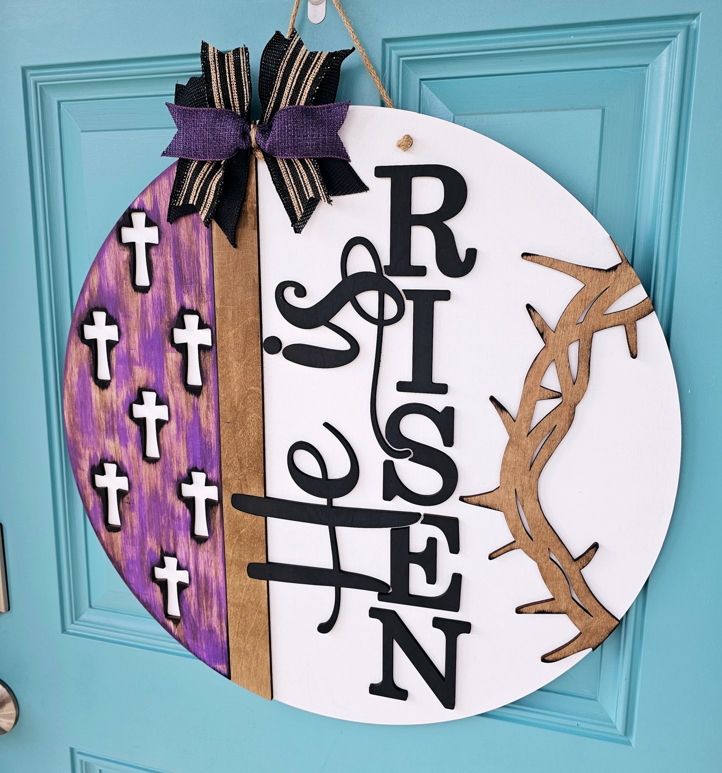 He is Risen Side Crosses Door Hanger