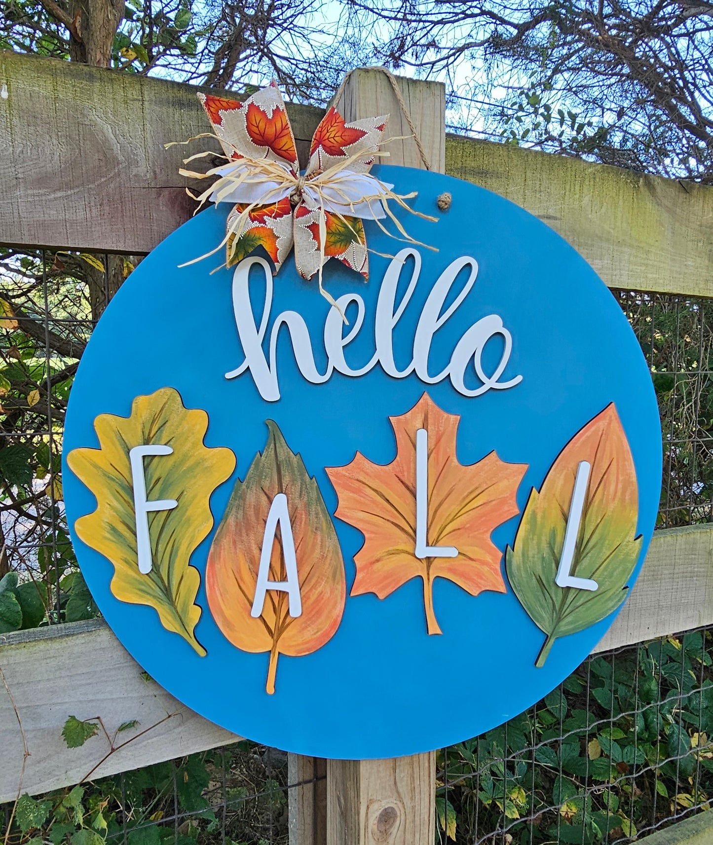 Hello Fall 4 Leaves Door Hanger