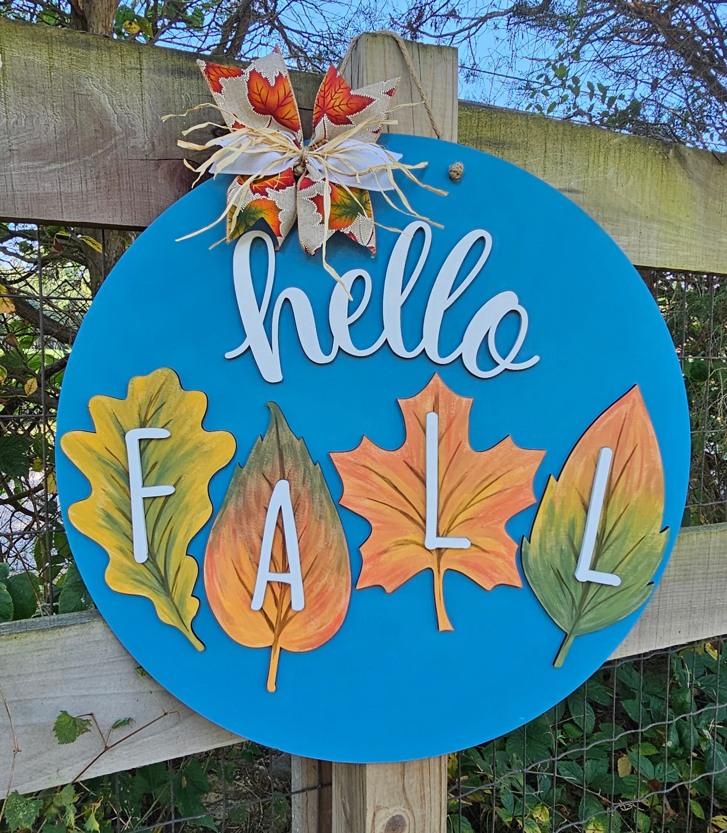 Hello Fall 4 Leaves Door Hanger