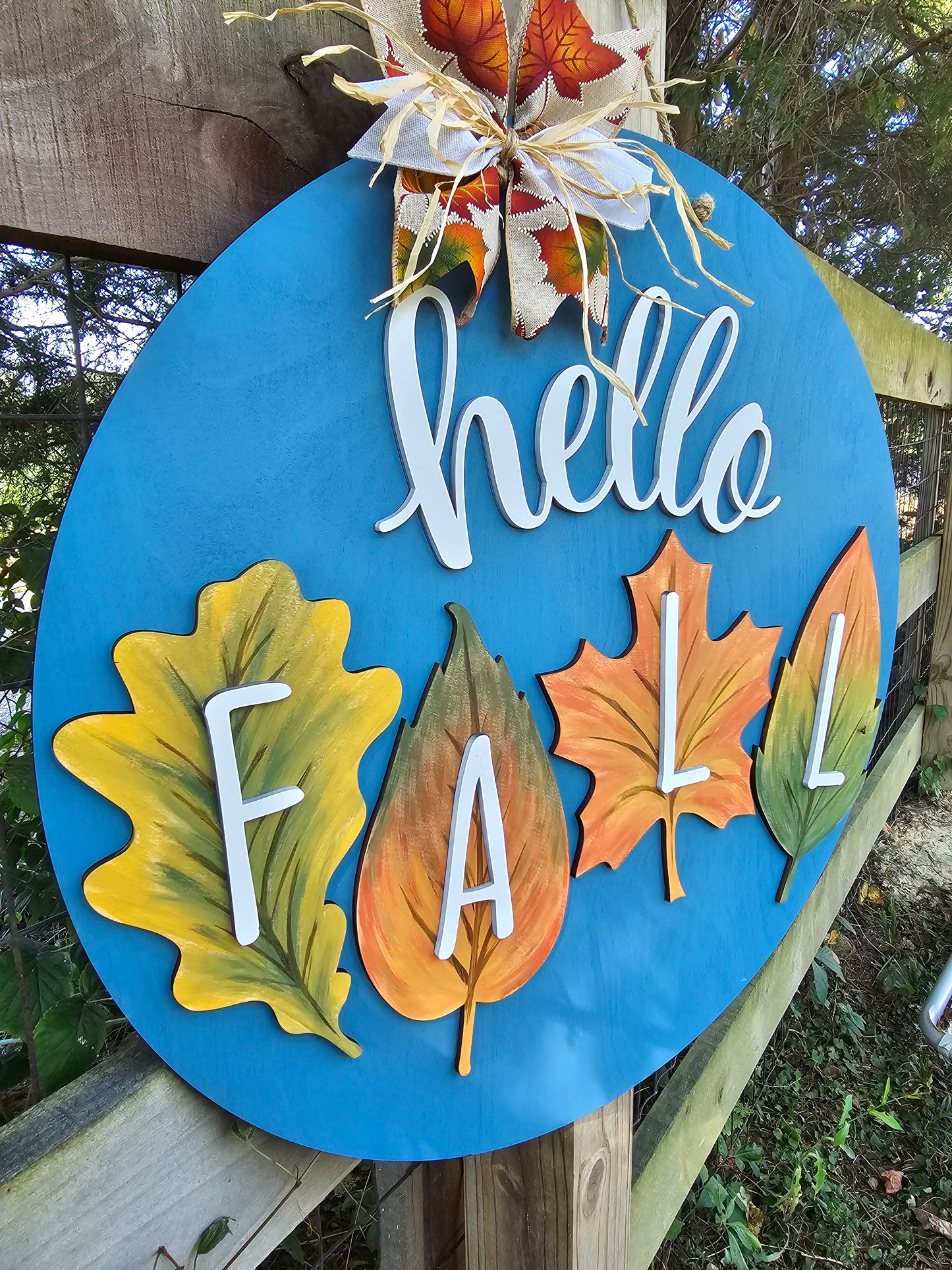 Hello Fall 4 Leaves Door Hanger