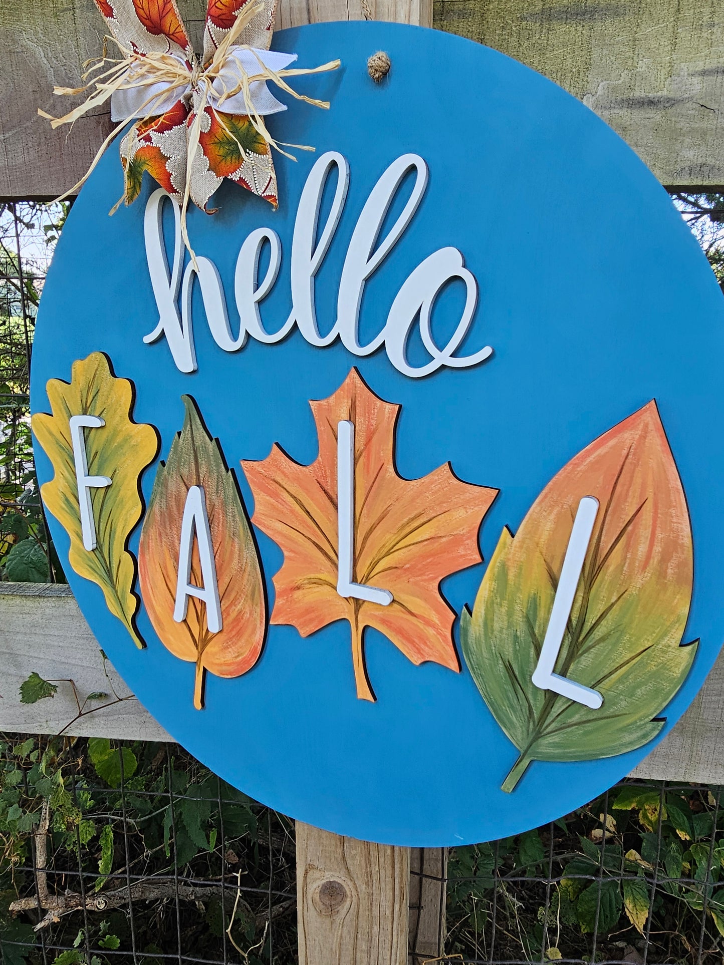 Hello Fall 4 Leaves Door Hanger