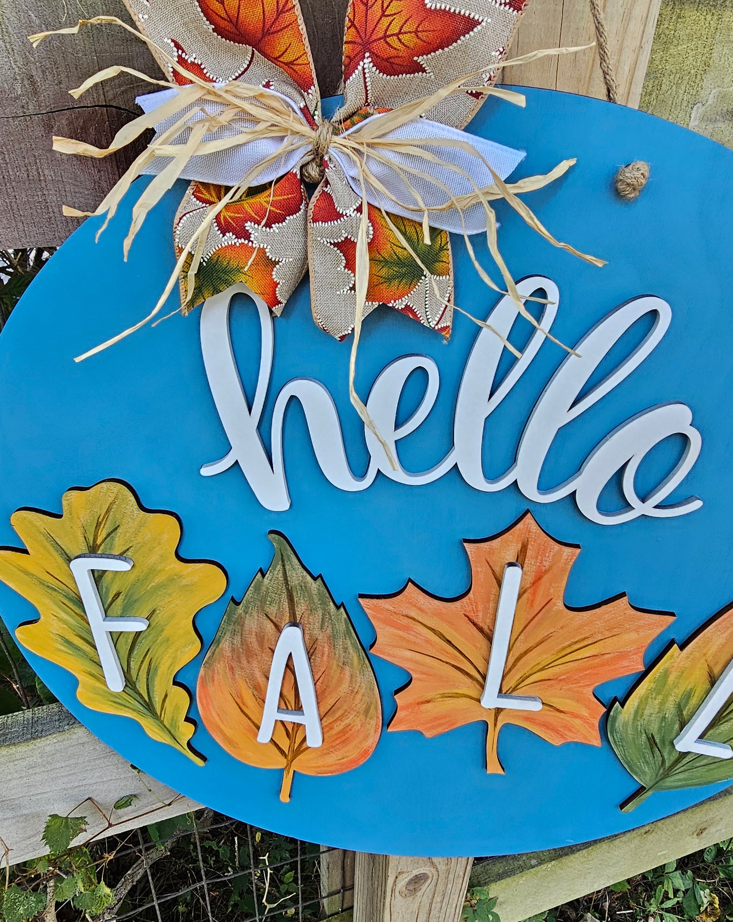 Hello Fall 4 Leaves Door Hanger
