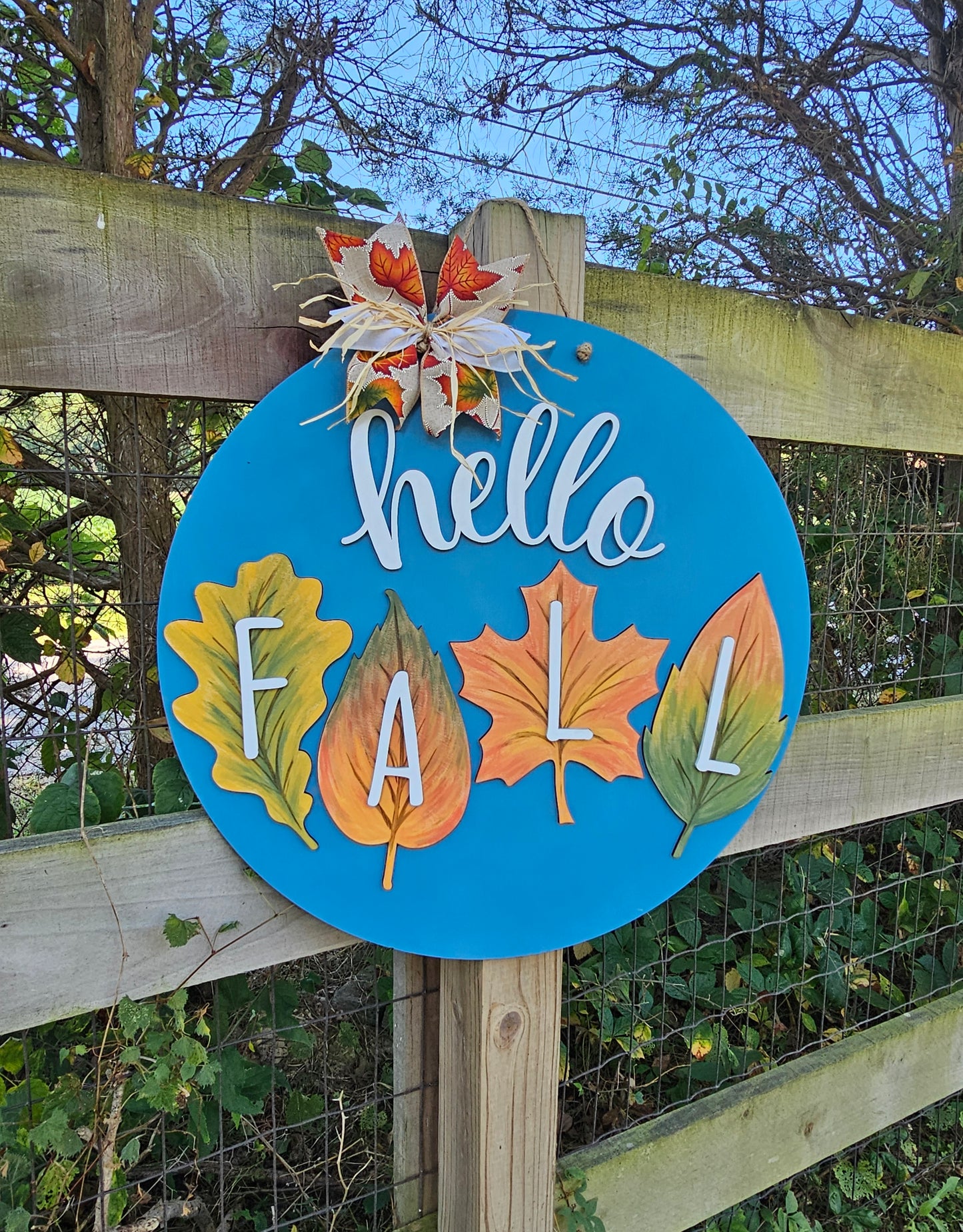 Hello Fall 4 Leaves Door Hanger