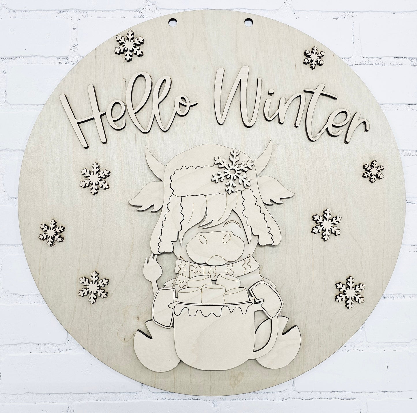 Hello Winter Highland Cow Door Hanger