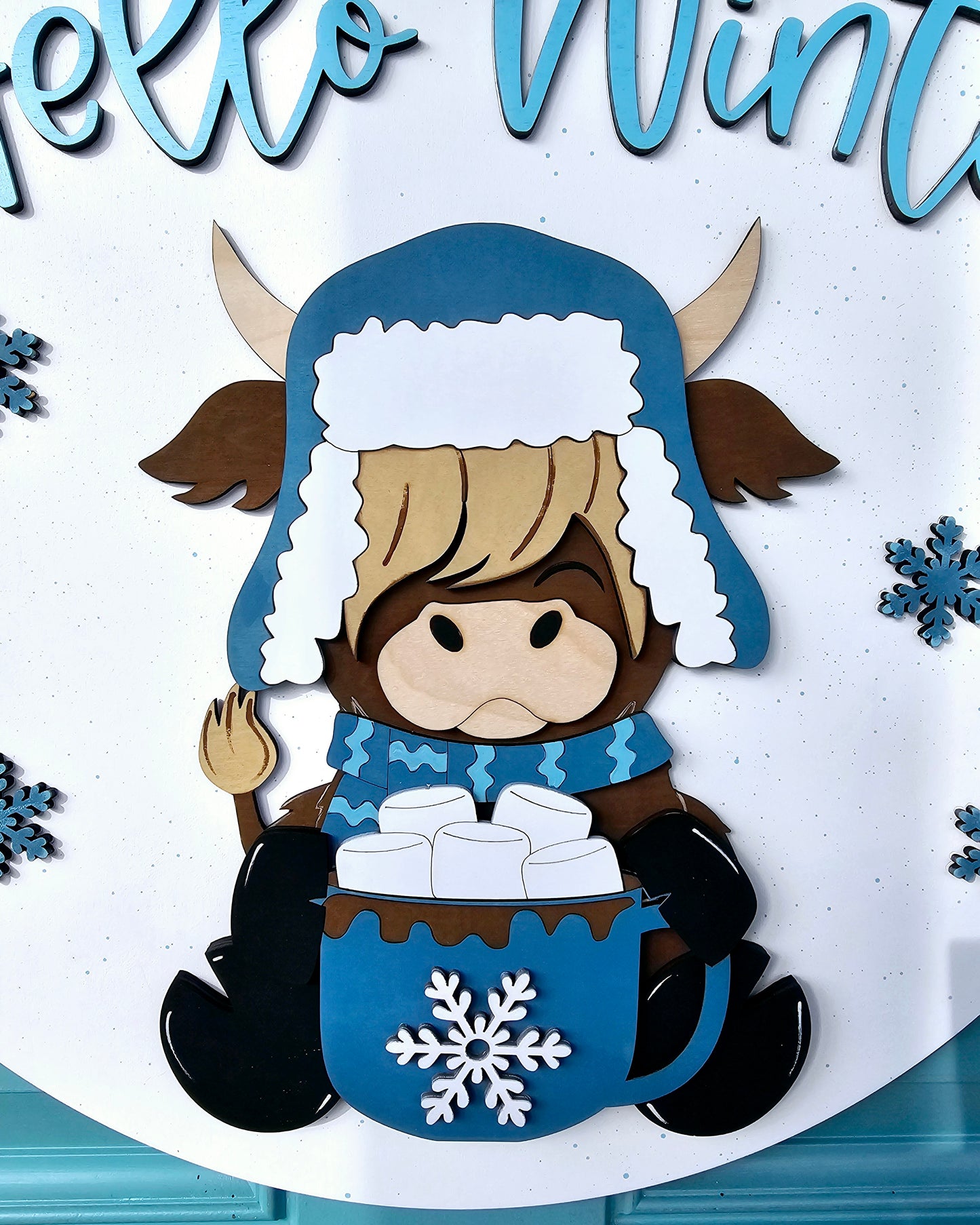Hello Winter Highland Cow Door Hanger