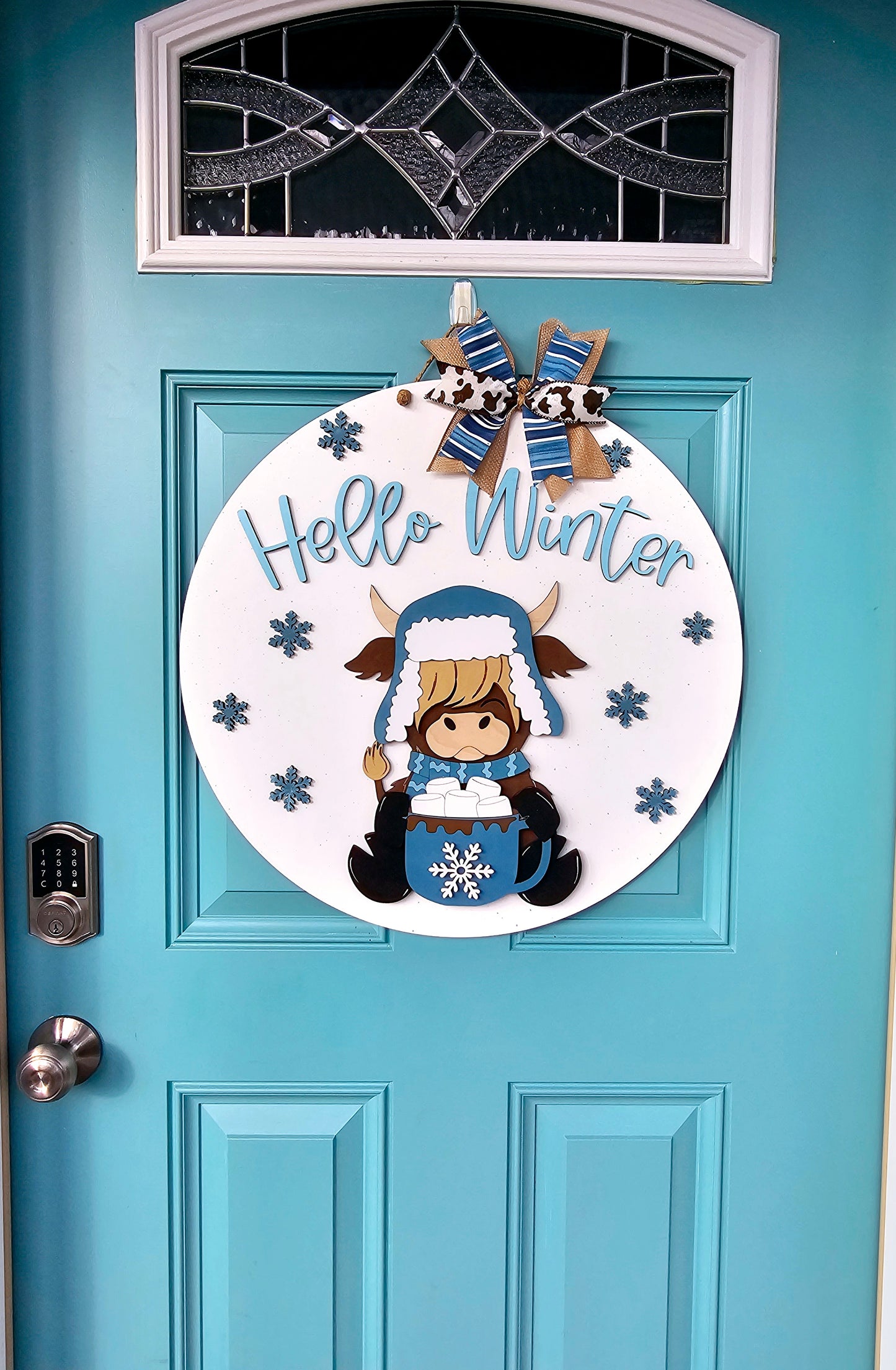 Hello Winter Highland Cow Door Hanger