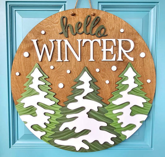 Hello Winter Pine Tree Door Hanger