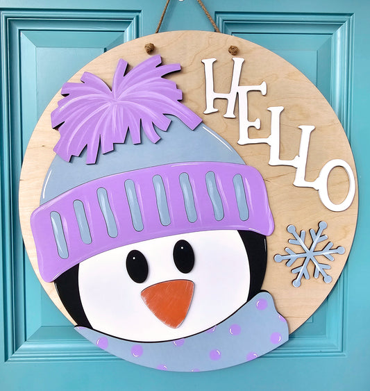 Hello Penguin Door Hanger