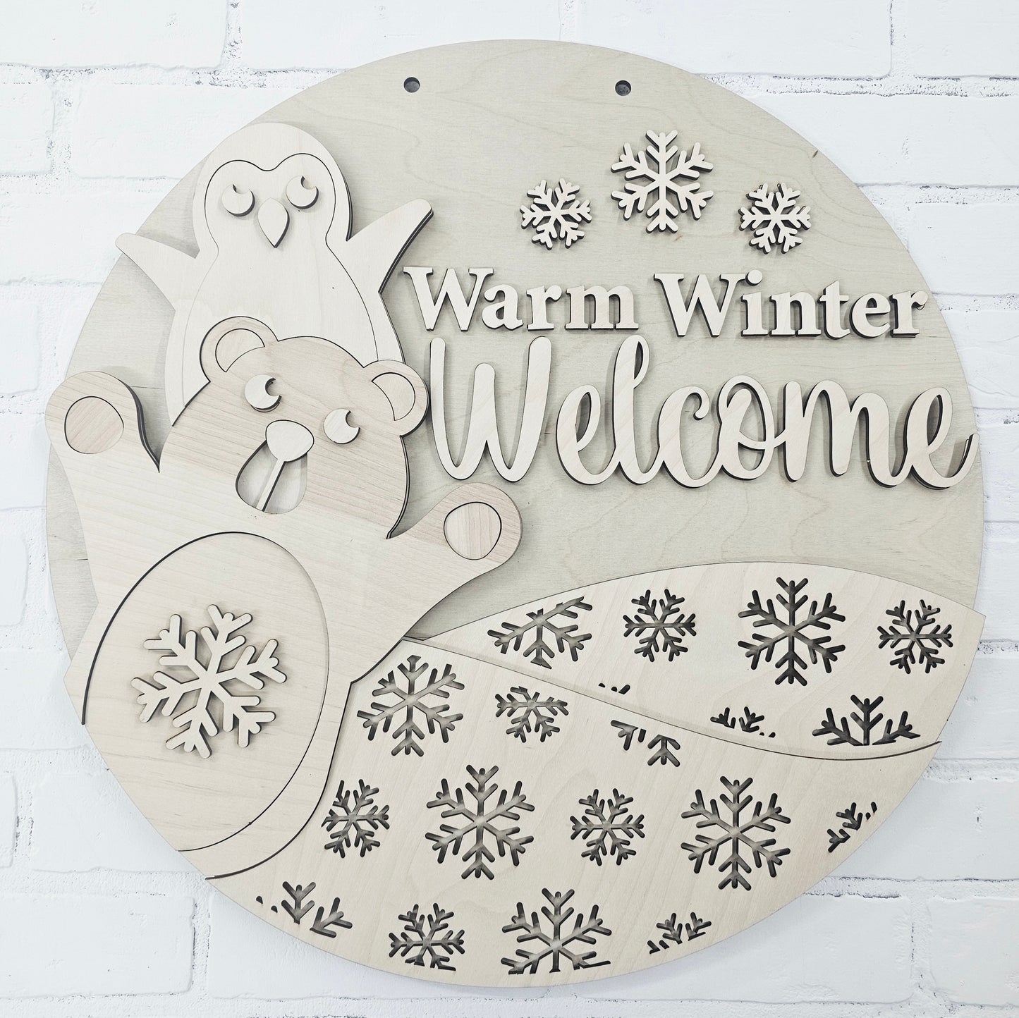 Warm Winter Welcome Polar Bear Penguin Door Hanger