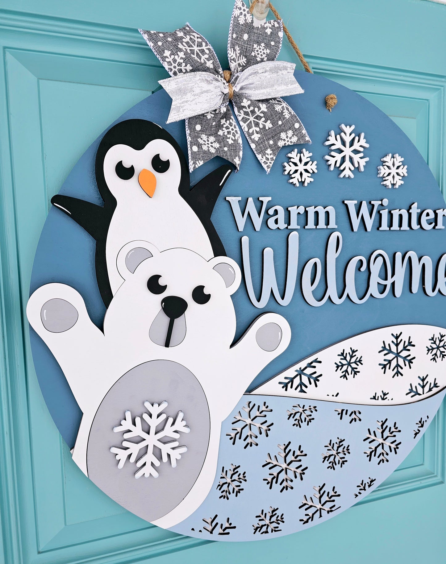 Warm Winter Welcome Polar Bear Penguin Door Hanger