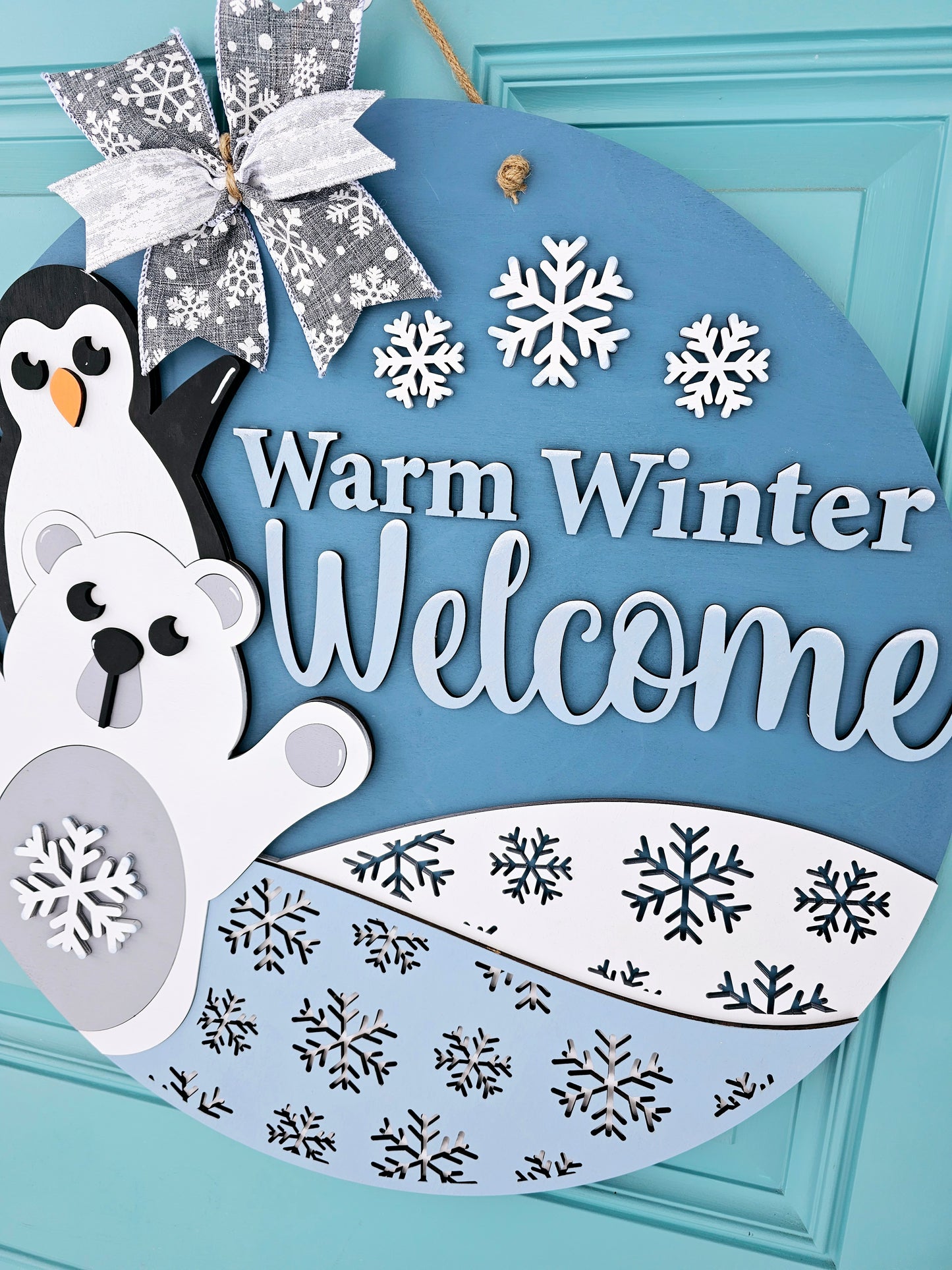 Warm Winter Welcome Polar Bear Penguin Door Hanger