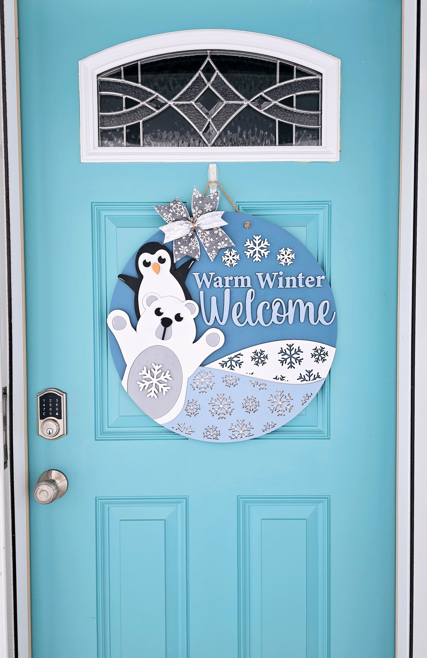 Warm Winter Welcome Polar Bear Penguin Door Hanger