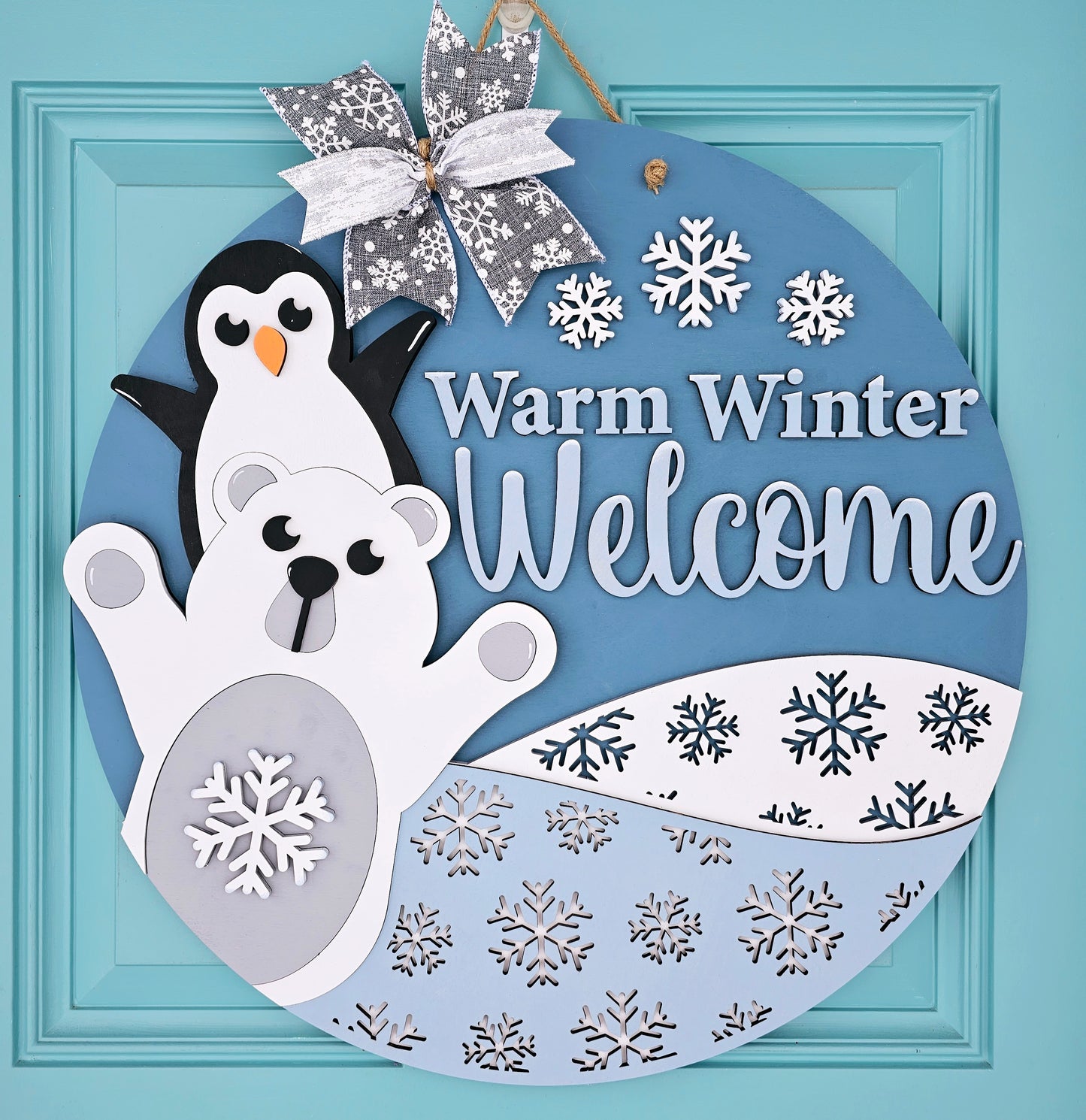 Warm Winter Welcome Polar Bear Penguin Door Hanger
