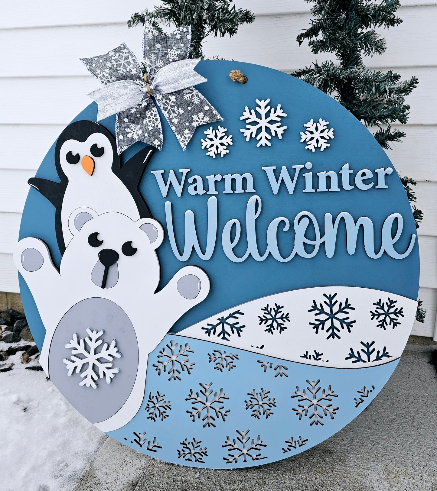 Warm Winter Welcome Polar Bear Penguin Door Hanger