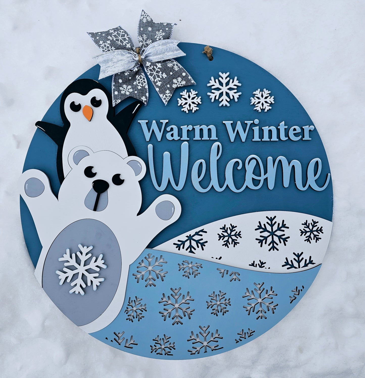 Warm Winter Welcome Polar Bear Penguin Door Hanger
