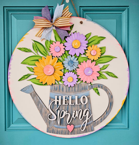 Floral Watering Can Door Hanger