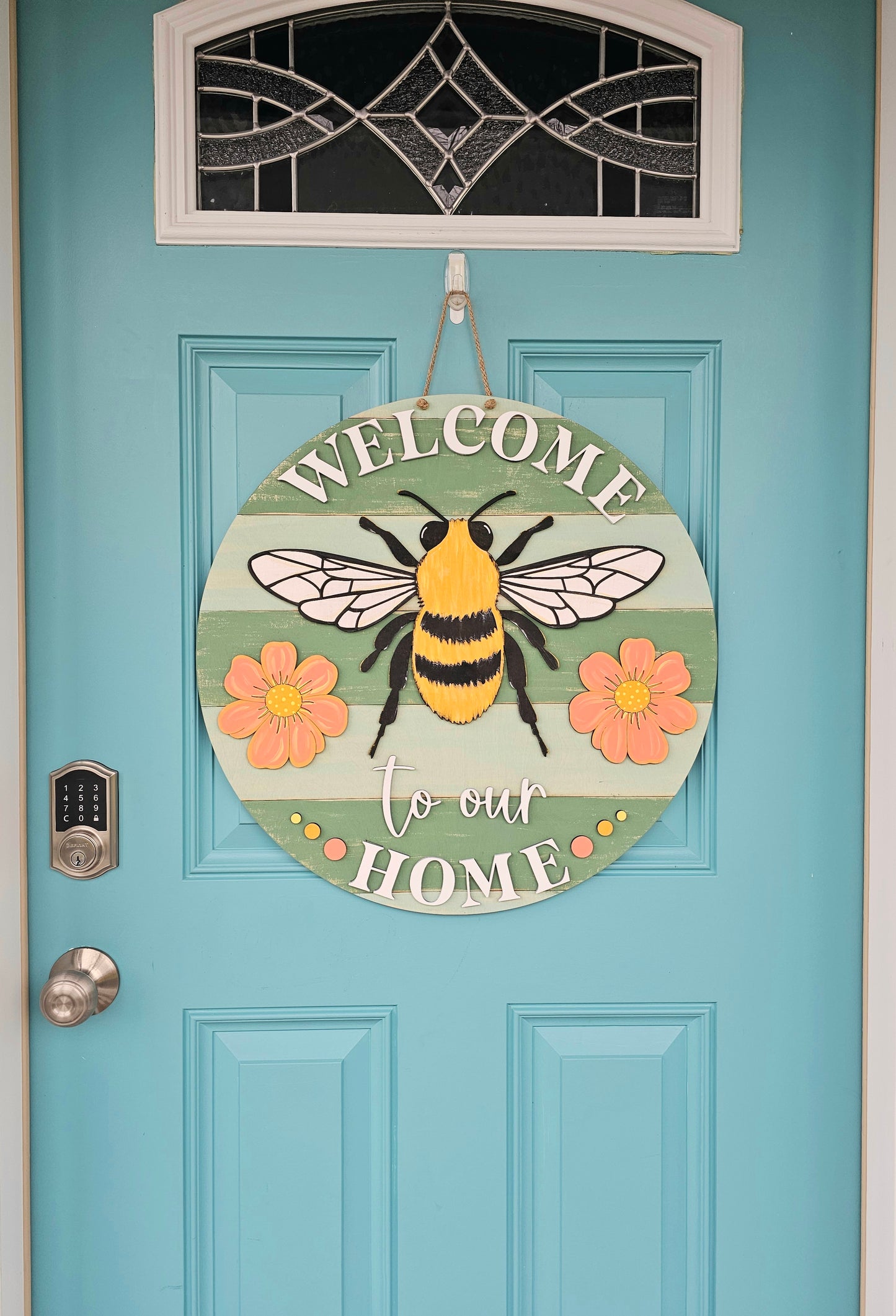 Welcome to our home Bee Door Hanger