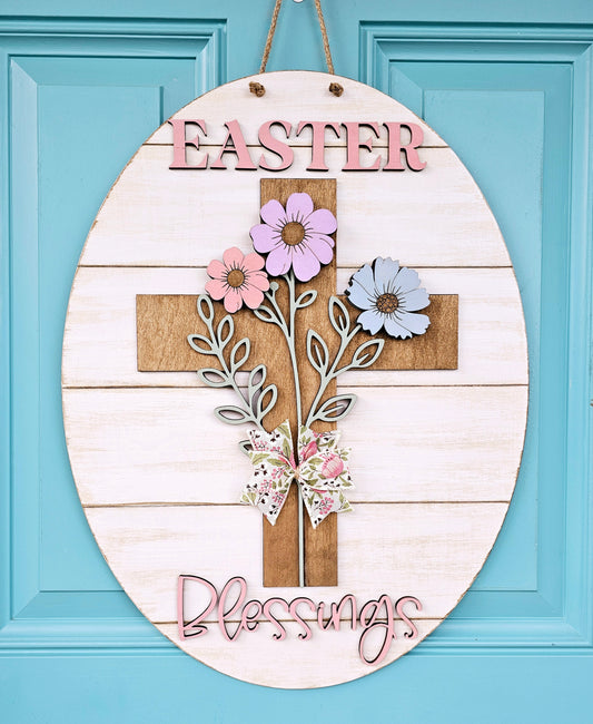 Easter Blessings Floral Cross Door Hanger