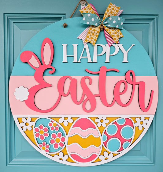 Happy Easter Retro Daisy Eggs Door Hanger