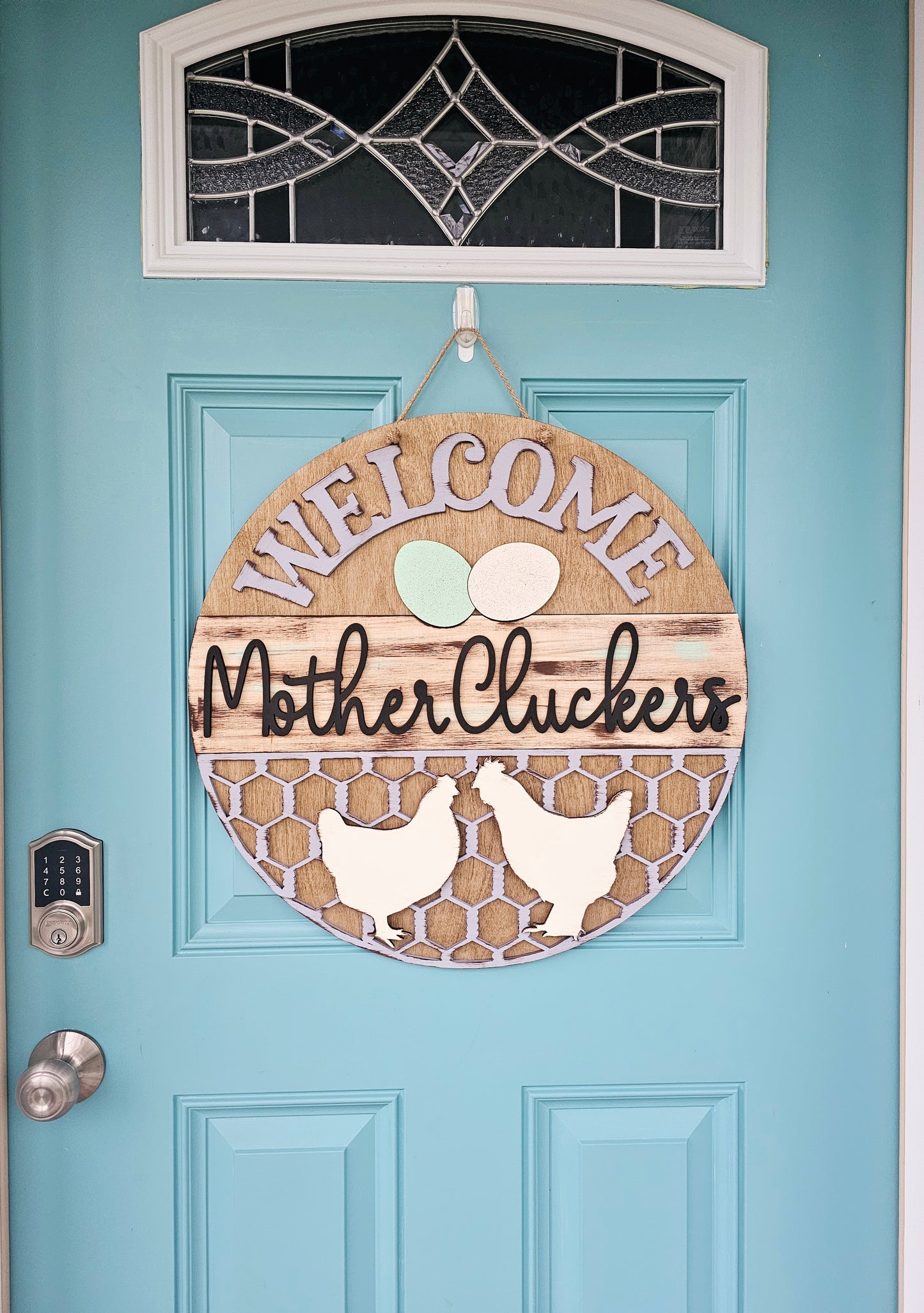 Welcome Mother Cluckers Door Hanger