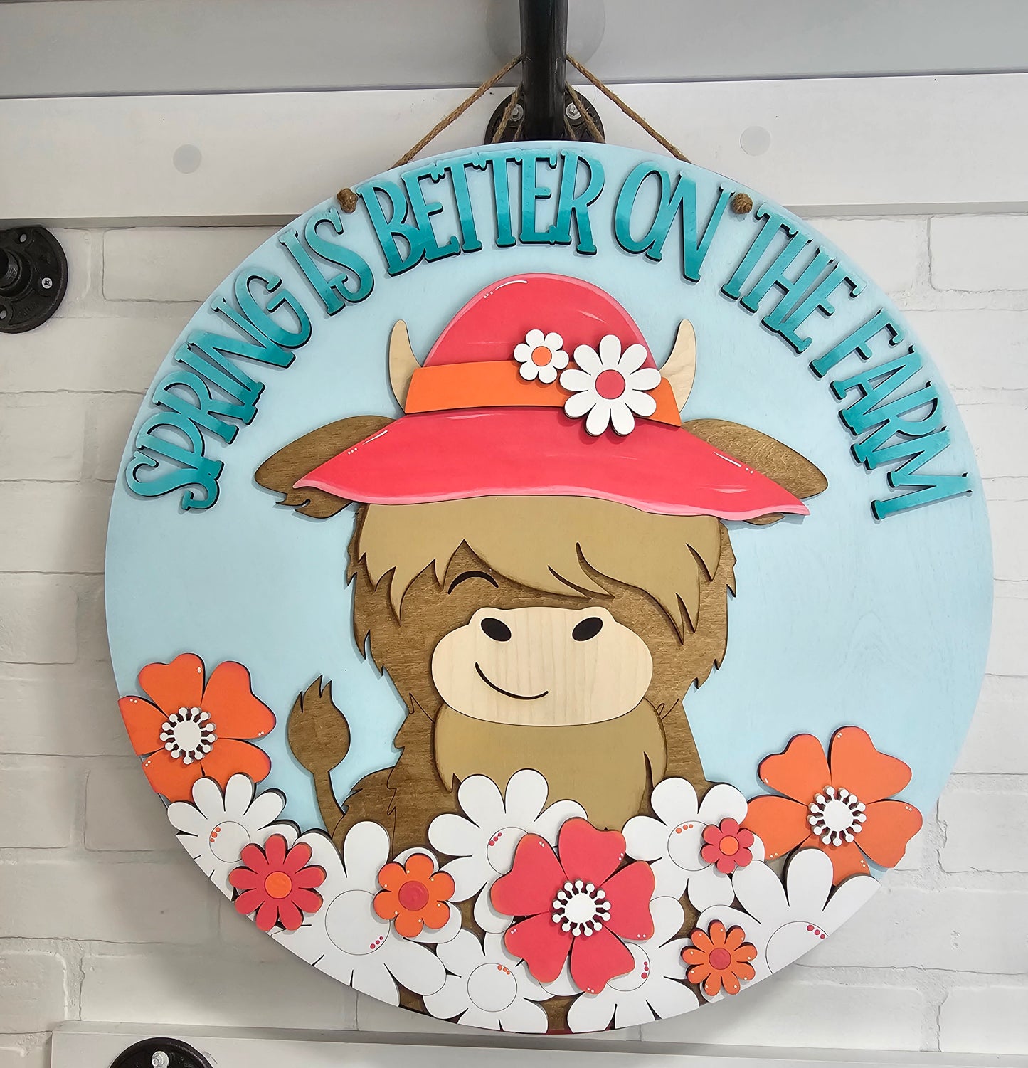 Spring is Better on the Farm Cow Door Hanger