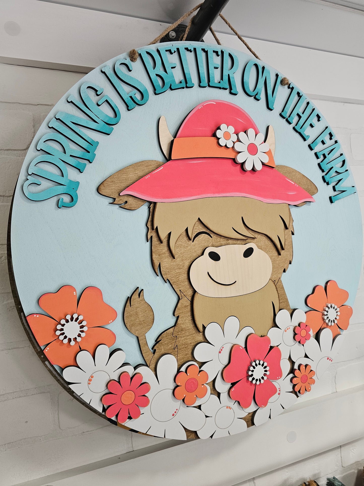 Spring is Better on the Farm Cow Door Hanger