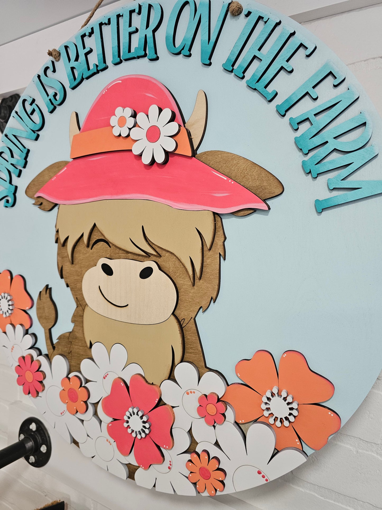 Spring is Better on the Farm Cow Door Hanger