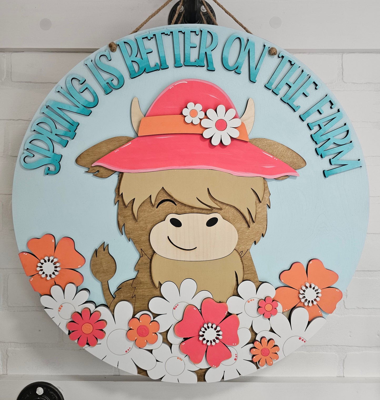 Spring is Better on the Farm Cow Door Hanger