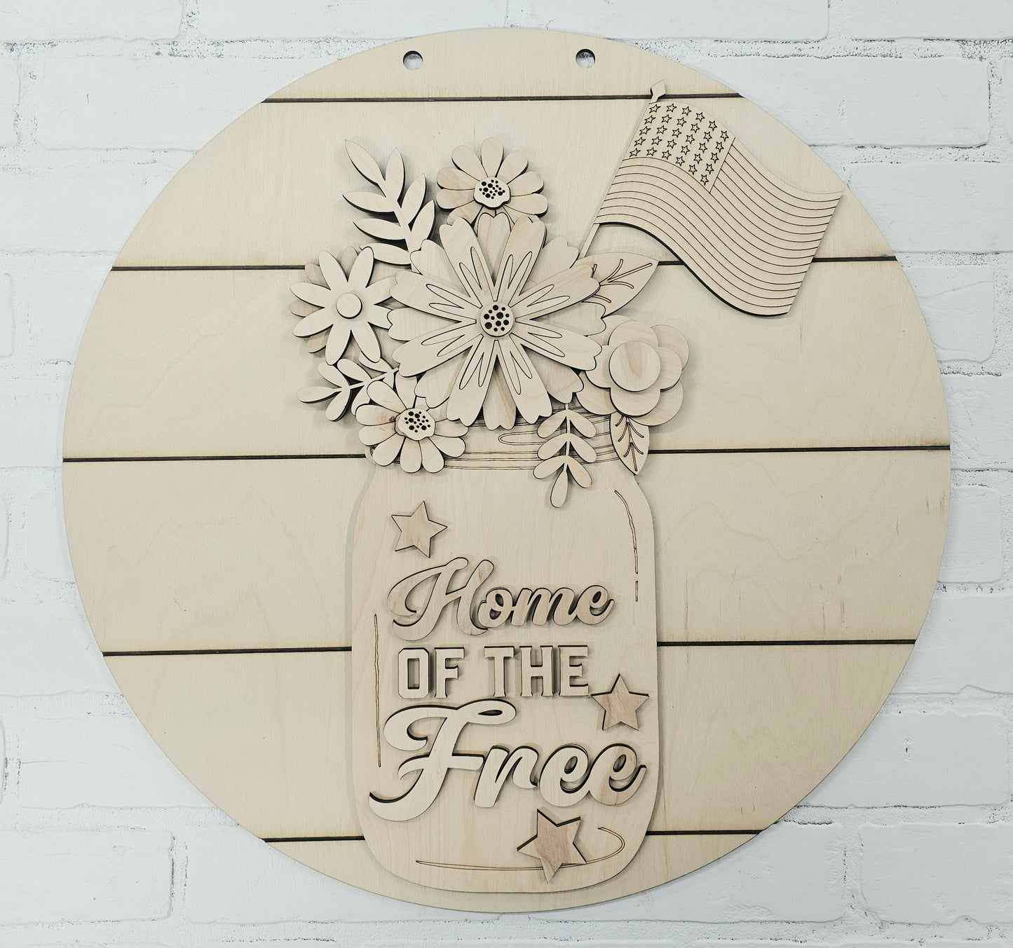 Home of the Free Patriotic Floral Jar Door Hanger