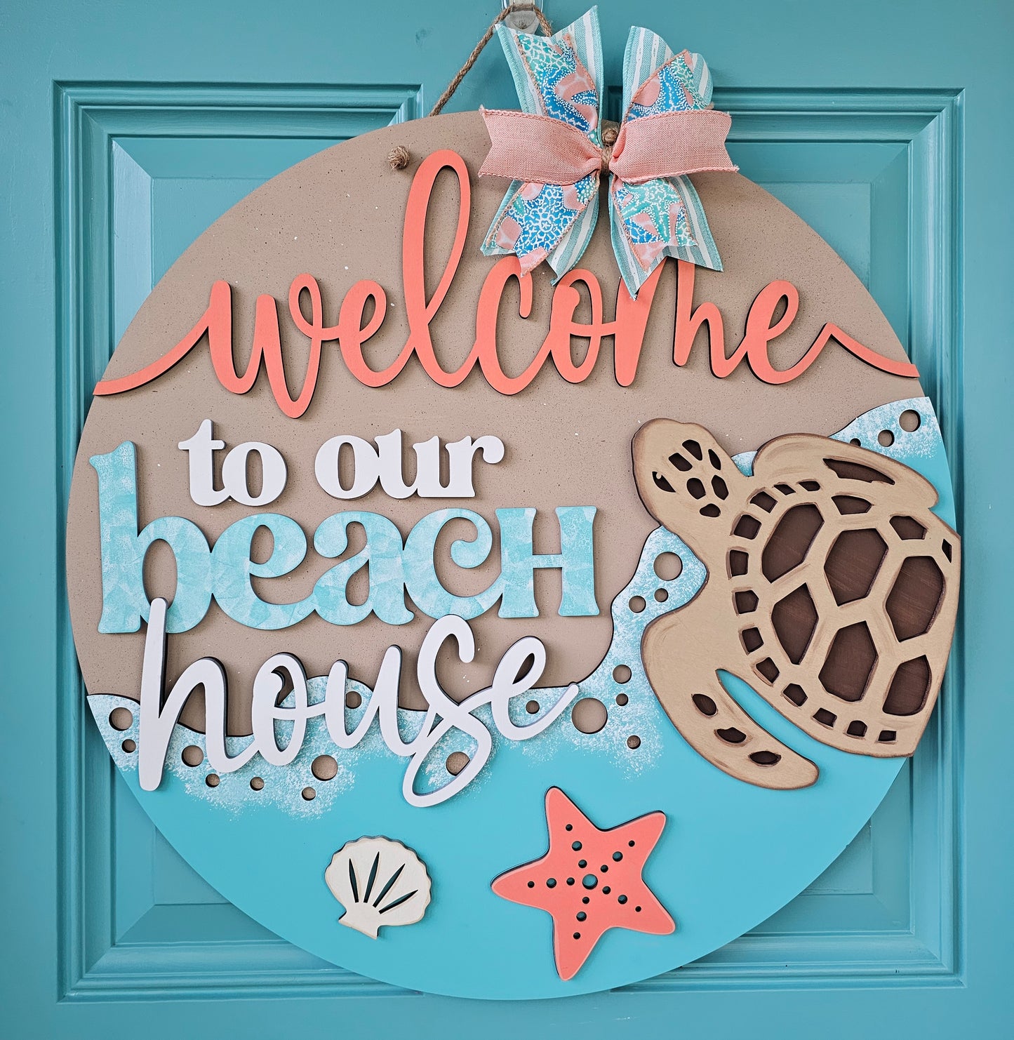 Welcome to our Beach House Turtle Door Hanger