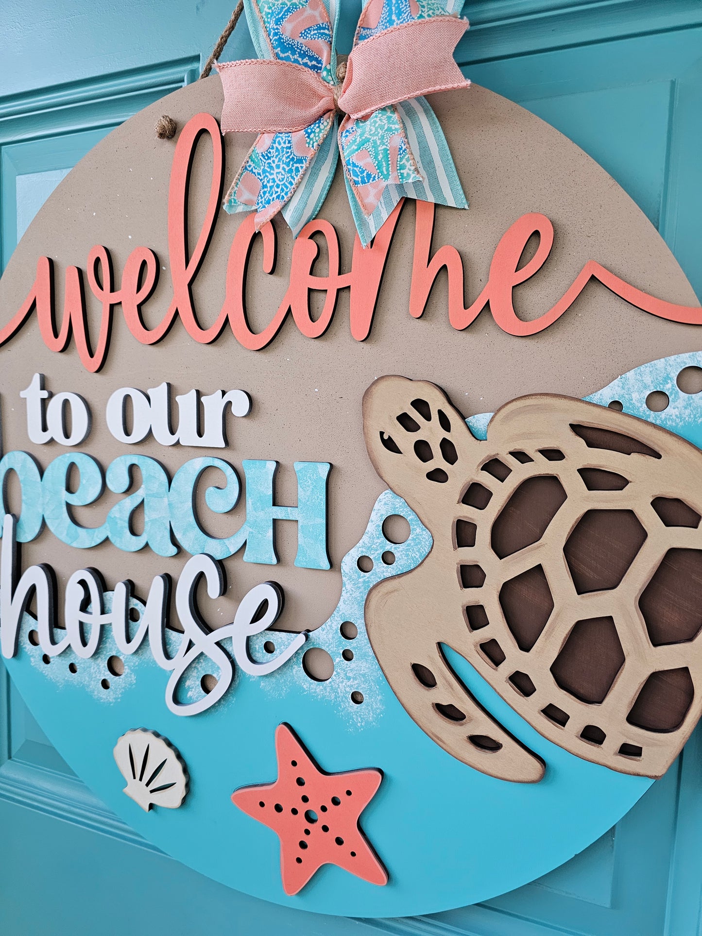 Welcome to our Beach House Turtle Door Hanger