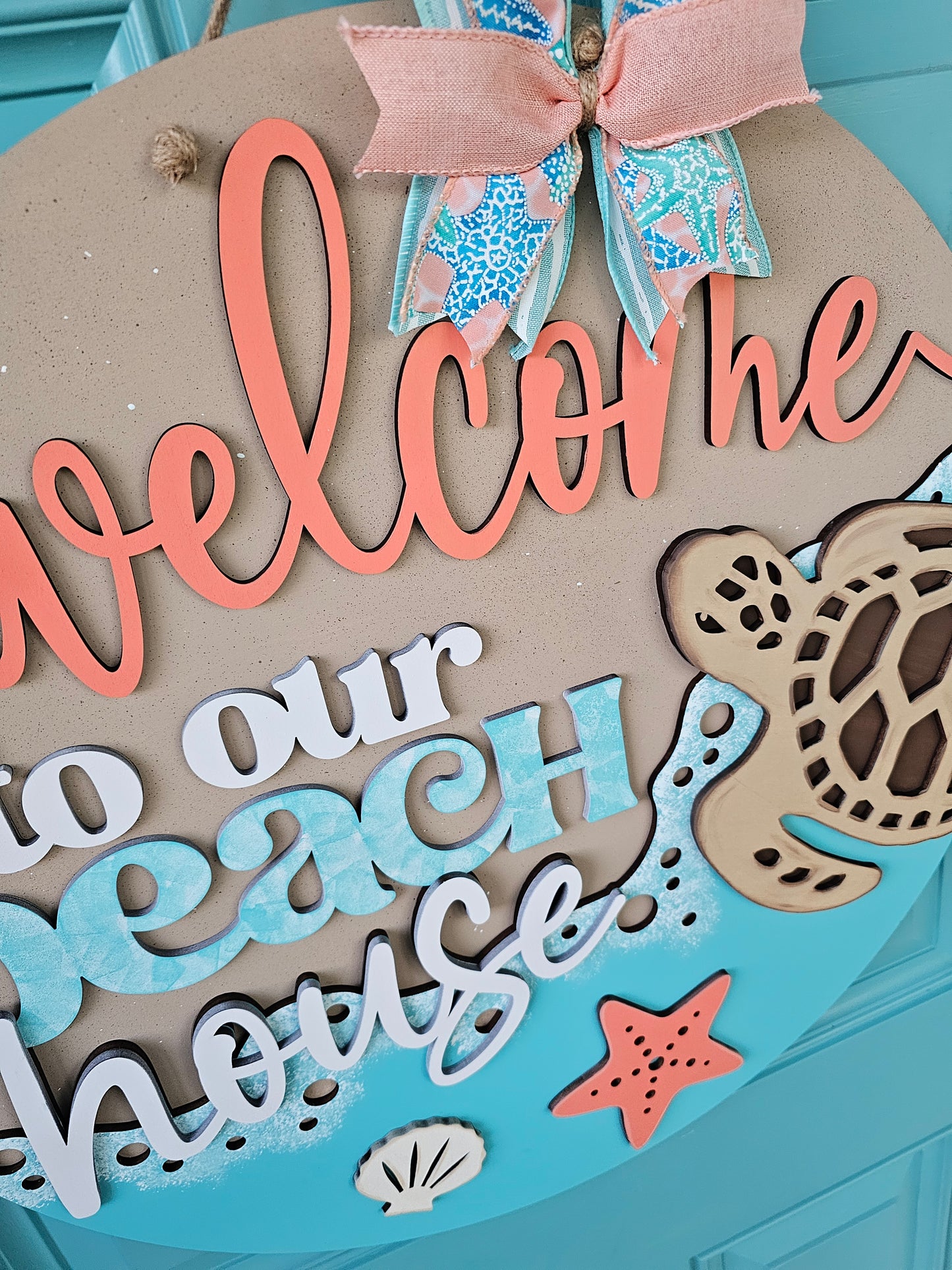 Welcome to our Beach House Turtle Door Hanger