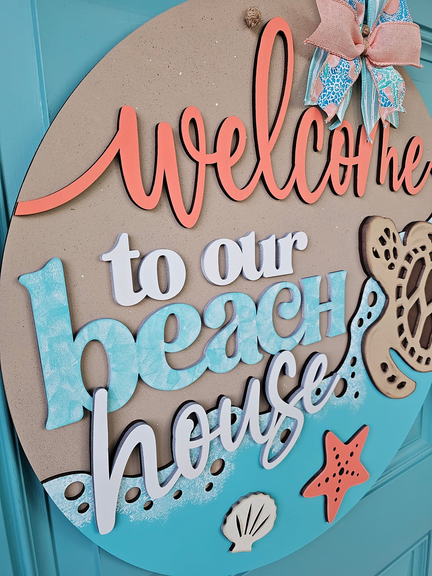 Welcome to our Beach House Turtle Door Hanger